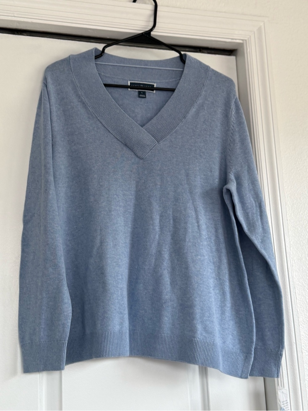 Karen Scott Pale Blue Ribbed V-Neck Sweater